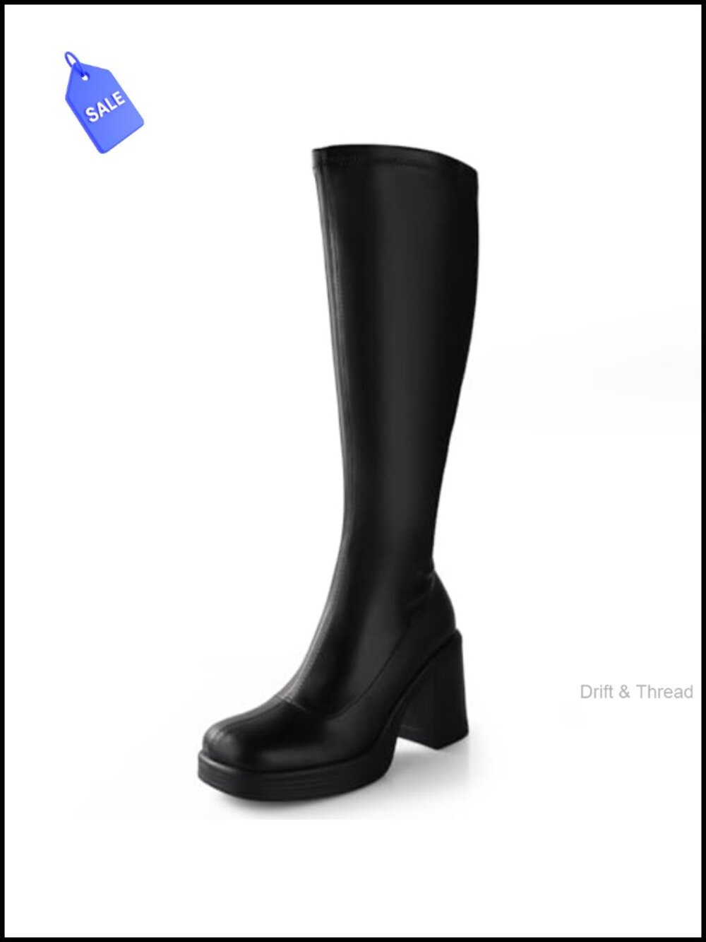 Women's Knee High Gogo Boots Chunky Platform Heel Side Zip Tall PU